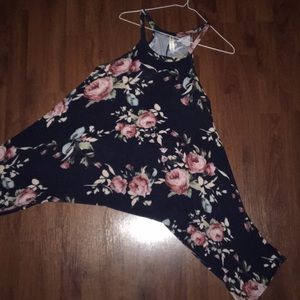 Vintage floral print top with navy background